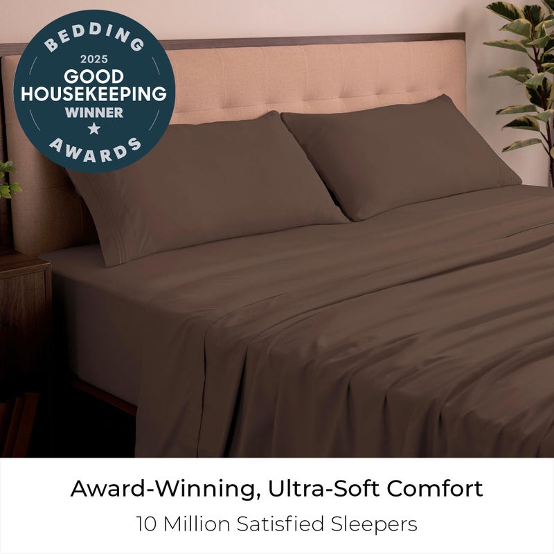 Mellanni California King Sheets Set - 4 PC Iconic Collection Bedding - Hotel Luxury, Extra Soft, Cooling Bed Sheets - Wrinkle, Fade, Stain Resistant (Cal King, Brown) - Image 2